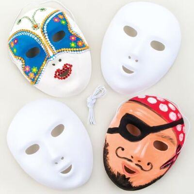 Baker Ross Set van 8 witte maskers om in te kleuren, ideaal voor carnaval, wit Baker Ross Set van 8 witte maskers om in te kleuren, ideaal voor carnaval, wit