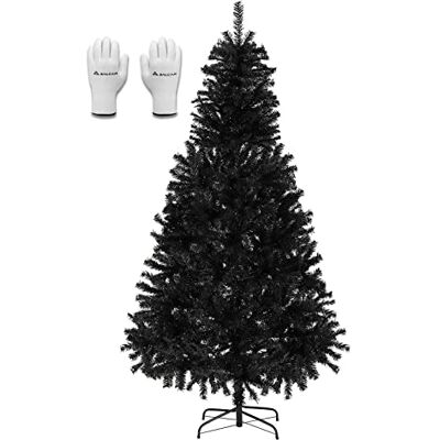 SALCAR Kunstkerstboom met handschoenen en metalen standaard, 180 cm, zwart, kerstdecoratie voor binnen SALCAR Kunstkerstboom met handschoenen en metalen standaard, 180 cm, zwart, kerstdecoratie voor binnen