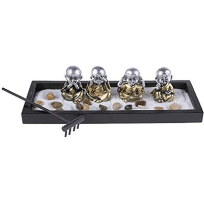 lachineuse Japanse Zen-tuin met 4 bonzen – decoratie Zen – miniatuurtuin met zand – voor binnen, huis, kantoor, cadeau-idee Japan – decoratie Azië lachineuse Japanse Zen-tuin met 4 bonzen – decoratie Zen – miniatuurtuin met zand – voor binnen, huis, kantoor, cadeau-idee Japan – decoratie Azië