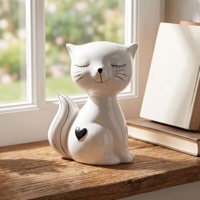 levandeo Keramische kattenfiguur, hoogte 17 cm, zwart-wit, tafelsculptuur, hart, huisdecoratie, cadeau levandeo Keramische kattenfiguur, hoogte 17 cm, zwart-wit, tafelsculptuur, hart, huisdecoratie, cadeau