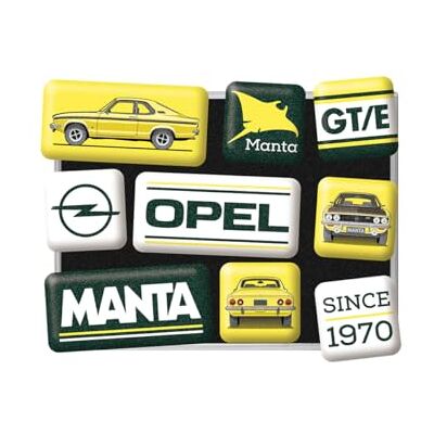 ART Retro koelkastmagneten, 9 stuks, Opel Manta cadeau-idee voor Opel-fans, officieel gelicentieerd product (OLP), decoratie voor magneetbord, vintage design ART Retro koelkastmagneten, 9 stuks, Opel Manta cadeau-idee voor Opel-fans, officieel gelicentieerd product (OLP), decoratie voor magneetbord, vintage design