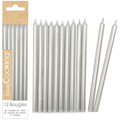 ScrapCooking 12 lange zilveren kaarsen – zilveren verjaardagstaart kaarsen – decoratie voor kinderen en volwassenen – van paraffine met spikes – feestaccessoires voor gebak – 0349 ScrapCooking 12 lange zilveren kaarsen – zilveren verjaardagstaart kaarsen – decoratie voor kinderen en volwassenen – van paraffine met spikes – feestaccessoires voor gebak – 0349