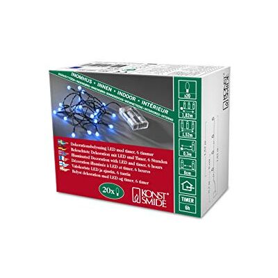 Konstsmide 1491-407 led-lichtketting met 6 uur ronde diodes, 20 blauwe diodes, werkt op batterijen, binnen en zwarte kabel, 3 x AA 1,5 V batterijen (niet inbegrepen) Konstsmide 1491-407 led-lichtketting met 6 uur ronde diodes, 20 blauwe diodes, werkt op batterijen, binnen en zwarte kabel, 3 x AA 1,5 V batterijen (niet inbegrepen)