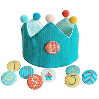 Papierdrachen Verjaardagskroon van chiffon met cijferknoppen van 1 tot 8, verjaardagsfeestdecoratie, voor jongens en meisjes (turquoise) Papierdrachen Verjaardagskroon van chiffon met cijferknoppen van 1 tot 8, verjaardagsfeestdecoratie, voor jongens en meisjes (turquoise)