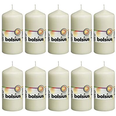 BOLSIUS 10 stuks pilaarkaarsen, glad, ivoor, decoratieve stompkaarsen voor thuis, brandduur 33 uur, ongeparfumeerd, natuurlijke plantaardige was, 12 x 6 cm BOLSIUS 10 stuks pilaarkaarsen, glad, ivoor, decoratieve stompkaarsen voor thuis, brandduur 33 uur, ongeparfumeerd, natuurlijke plantaardige was, 12 x 6 cm