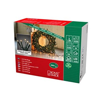 Konstsmide Micro LED lichtsnoer, gelast, 200 amberkleurige diodes, 24 V indoor transfo, donkergroene kabel, 6355-820 Konstsmide Micro LED lichtsnoer, gelast, 200 amberkleurige diodes, 24 V indoor transfo, donkergroene kabel, 6355-820