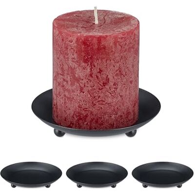 Relaxdays Set van 4 kandelaars voor stompkaarsen, Ø 10 cm, metaal, ronde schotel, kandelaar, zwart Relaxdays Set van 4 kandelaars voor stompkaarsen, Ø 10 cm, metaal, ronde schotel, kandelaar, zwart
