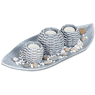 Relaxdays Kaarsenhouder, mooie decoratie, tafeldecoratie, decoratieve stenen, 38,5 cm lang, grijs 10029939 1 element Relaxdays Kaarsenhouder, mooie decoratie, tafeldecoratie, decoratieve stenen, 38,5 cm lang, grijs 10029939 1 element
