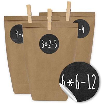Papierdrachen Adventskalender om te vullen, 24 geschenkzakjes en 24 stickers en cijferklemmen, rekenkundige problemen, om te vullen en te knutselen, Kerstmis, mini-set nr. 68 Papierdrachen Adventskalender om te vullen, 24 geschenkzakjes en 24 stickers en cijferklemmen, rekenkundige problemen, om te vullen en te knutselen, Kerstmis, mini-set nr. 68
