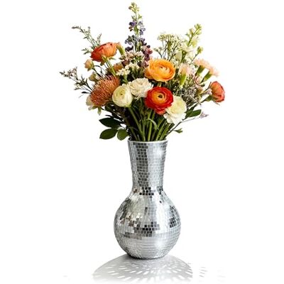 Relaxdays Disco-vaas, spiegeleffect, rond mozaïek, glinsterende tafel, zilver, 28 x 14 x 14 cm Relaxdays Disco-vaas, spiegeleffect, rond mozaïek, glinsterende tafel, zilver, 28 x 14 x 14 cm