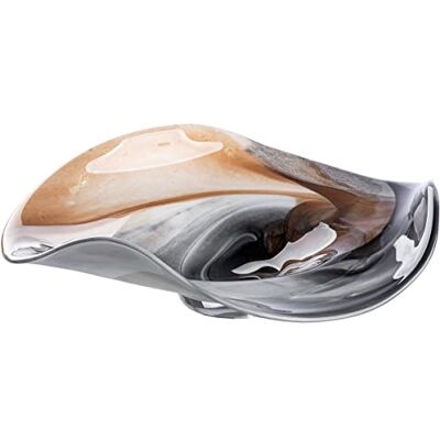 GILDE Draga glazen schaal Ø 46 cm bruin zwart marmer look Europese productie GILDE Draga glazen schaal Ø 46 cm bruin zwart marmer look Europese productie