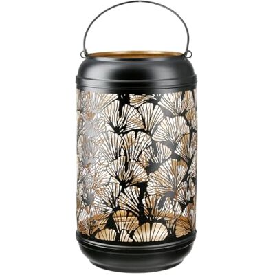 GILDE Photophore Ginkgo en métal Noir mat Hauteur 36 cm x Ø 20 cm Motif décoratif Lanterne GILDE Photophore Ginkgo en métal Noir mat Hauteur 36 cm x Ø 20 cm Motif décoratif Lanterne