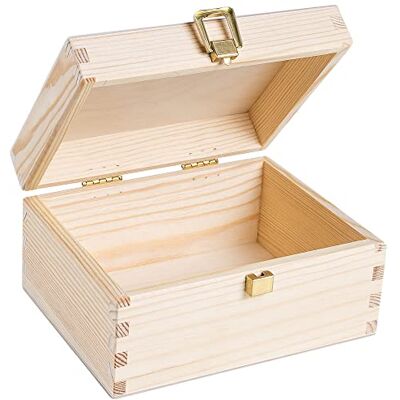 Creative Opbergdoos van hout met sluiting, 21,4 x 13,8 x 10 cm (+/- 1 cm), ongeverfd en ruw, opbergdoos voor Kerstmis, houten doos, geschenkdoos voor Kerstmis Creative Opbergdoos van hout met sluiting, 21,4 x 13,8 x 10 cm (+/- 1 cm), ongeverfd en ruw, opbergdoos voor Kerstmis, houten doos, geschenkdoos voor Kerstmis