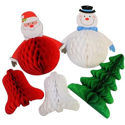 Bright Ideas Retro PK05 Honingraatdecoratie om op te hangen, kerstdecoratie, 4 verschillende feestelijke vormen Bright Ideas Retro PK05 Honingraatdecoratie om op te hangen, kerstdecoratie, 4 verschillende feestelijke vormen