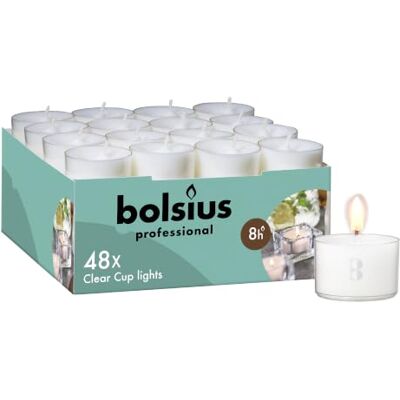 BOLSIUS Theekaarsen, theebekers, transparant, lange brandduur 8 uur zonder scène, voor stemming, diner, feest, huisdecoratie, bruiloft, handwerk BOLSIUS Theekaarsen, theebekers, transparant, lange brandduur 8 uur zonder scène, voor stemming, diner, feest, huisdecoratie, bruiloft, handwerk