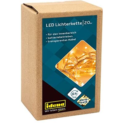 Idena 8582052 Lichtsnoer met 20 leds, warmwit, 6 uur timerfunctie, werkt op batterijen, ca. 1,8 m lang, decoratie voor binnen, knutselen, kerstfeest, decoratie Idena 8582052 Lichtsnoer met 20 leds, warmwit, 6 uur timerfunctie, werkt op batterijen, ca. 1,8 m lang, decoratie voor binnen, knutselen, kerstfeest, decoratie