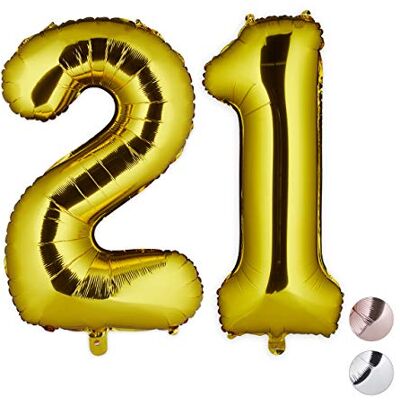 Relaxdays Ballon nummer 21, opblaasbaar, verjaardag, decoratie, reuzendecoratie, bruiloft, feest, helium, 85-100 cm, goud Relaxdays Ballon nummer 21, opblaasbaar, verjaardag, decoratie, reuzendecoratie, bruiloft, feest, helium, 85-100 cm, goud