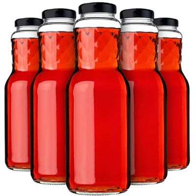 KADAX 20 stuks glazen flessen van 1 liter met 53 mm schroefsluiting, leeg, om te vullen en te bewaren KADAX 20 stuks glazen flessen van 1 liter met 53 mm schroefsluiting, leeg, om te vullen en te bewaren