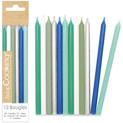 ScrapCooking 0360 12 lange blauwe groene & zilveren kaarsen – zilverkleurig, blauw, groen en wit voor verjaardagstaart – decoratie voor kinderen en volwassenen – van paraffine met spikes – ScrapCooking 0360 12 lange blauwe groene & zilveren kaarsen – zilverkleurig, blauw, groen en wit voor verjaardagstaart – decoratie voor kinderen en volwassenen – van paraffine met spikes –