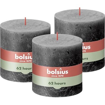 BOLSIUS Set van 3 rustieke stompkaarsen antraciet 10 x 10 cm donkergrijs BOLSIUS Set van 3 rustieke stompkaarsen antraciet 10 x 10 cm donkergrijs