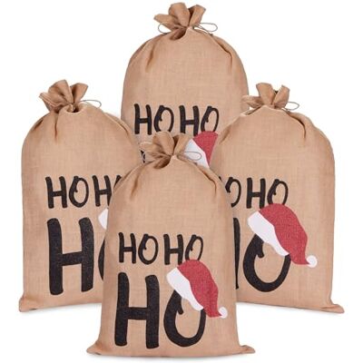 BRUBAKER Ho Ho Ho Kerstzak 80 cm Kerstcadeauzakje Sinterklaas jute zak met koord voor het verpakken van geschenken jute zak 4 stuks BRUBAKER Ho Ho Ho Kerstzak 80 cm Kerstcadeauzakje Sinterklaas jute zak met koord voor het verpakken van geschenken jute zak 4 stuks