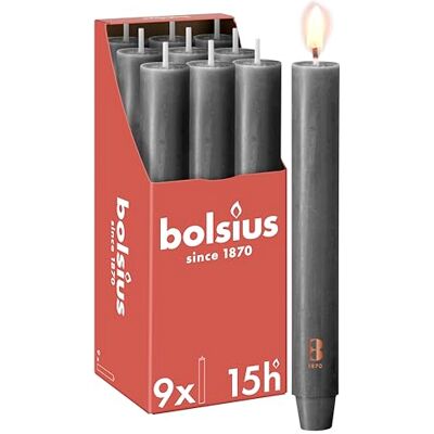 BOLSIUS Rustieke tafelkaars 23cm antraciet in doos 9 stuks decoratieve kaars bevat natuurlijke plantaardige was zonder palmolie BOLSIUS Rustieke tafelkaars 23cm antraciet in doos 9 stuks decoratieve kaars bevat natuurlijke plantaardige was zonder palmolie