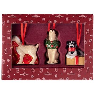 Villeroy & Boch Nostalgic Ornamenten hondenornamentenset, 3 stuks, 5 x 5 x 7,5 cm, figuren als boomversiering of hangers van hard porselein, meerkleurig Villeroy & Boch Nostalgic Ornamenten hondenornamentenset, 3 stuks, 5 x 5 x 7,5 cm, figuren als boomversiering of hangers van hard porselein, meerkleurig
