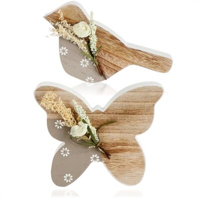 com-four ® 2 x decoratieve figuren van hout, vlinder en vogel com-four ® 2 x decoratieve figuren van hout, vlinder en vogel