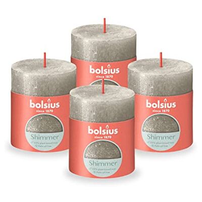 BOLSIUS Set van 4 rustieke stompkaarsen Champagne zilver 35 uur brandduur Woondecoratie Geurvrij Met veganistische natuurlijke was Olievrij BOLSIUS Set van 4 rustieke stompkaarsen Champagne zilver 35 uur brandduur Woondecoratie Geurvrij Met veganistische natuurlijke was Olievrij