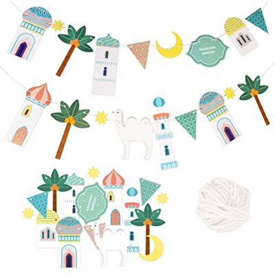 Papierdrachen Set van 3 slingers van 10 m als Ramadan-decoratie, pastel, knutseldecoratie voor jongens, meisjes en volwassenen, prachtig decoratief design voor ramadan Papierdrachen Set van 3 slingers van 10 m als Ramadan-decoratie, pastel, knutseldecoratie voor jongens, meisjes en volwassenen, prachtig decoratief design voor ramadan