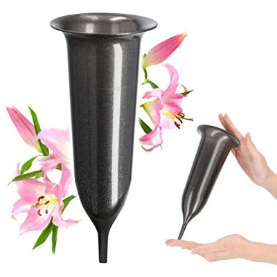 KADAX Grafvaas van kunststof, weerbestendig, 10 cm, met grondpen, grafiet KADAX Grafvaas van kunststof, weerbestendig, 10 cm, met grondpen, grafiet