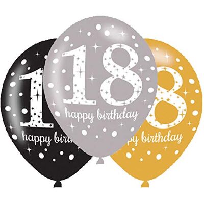 amscan 6 latex ballonnen voor de 18e verjaardag, 27 cm, gouden glitter, 10022452 amscan 6 latex ballonnen voor de 18e verjaardag, 27 cm, gouden glitter, 10022452