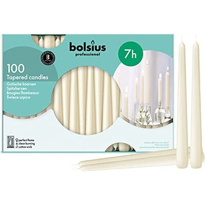 BOLSIUS 103400335505 conische kaarsen, 25,4 cm, ivoorkleurig, 100 stuks, crèmekleurig BOLSIUS 103400335505 conische kaarsen, 25,4 cm, ivoorkleurig, 100 stuks, crèmekleurig