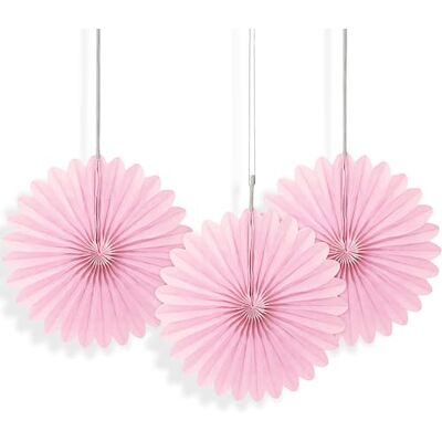 Unique 3 stuks zijdepapieren waaiers effen roze (15 cm) hangende decoraties voor feesten en evenementen Unique 3 stuks zijdepapieren waaiers effen roze (15 cm) hangende decoraties voor feesten en evenementen