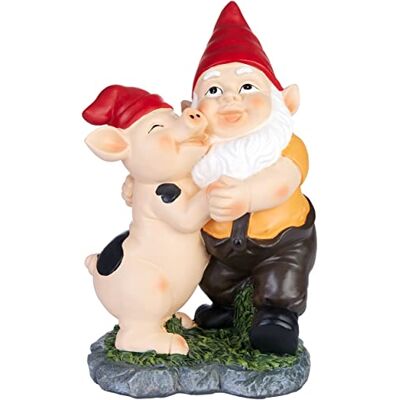 BRUBAKER Dansende Dwerg met Biggen Grappig Tuinfiguur, Weerbestendige Decoratie voor Camping en Buiten 24 cm BRUBAKER Dansende Dwerg met Biggen Grappig Tuinfiguur, Weerbestendige Decoratie voor Camping en Buiten 24 cm