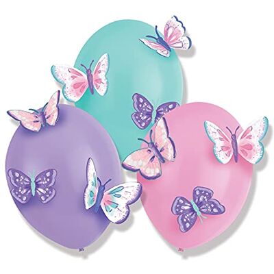 amscan Set van 3 latexballonnen met papieren applicaties, vlinder, ballonnen, decoratie, kinderverjaardag, themafeest amscan Set van 3 latexballonnen met papieren applicaties, vlinder, ballonnen, decoratie, kinderverjaardag, themafeest