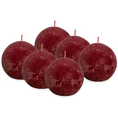BOLSIUS Rustik Set van 6 bolvormige kaarsen, bordeauxrood, diameter 7,6 cm, brandlengte 25 uur, geurvrij, bevat natuurlijke plantaardige was, zonder palmolie BOLSIUS Rustik Set van 6 bolvormige kaarsen, bordeauxrood, diameter 7,6 cm, brandlengte 25 uur, geurvrij, bevat natuurlijke plantaardige was, zonder palmolie