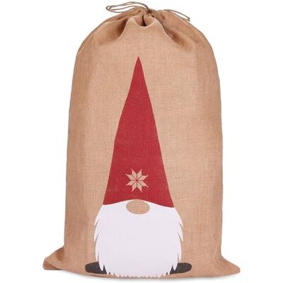 BRUBAKER Elf Kerstzak 80 cm Kerstcadeauzakje Sinterklaas Jute zak met koord voor het verpakken van geschenken Kerstman Dwerg met baard en grote neus BRUBAKER Elf Kerstzak 80 cm Kerstcadeauzakje Sinterklaas Jute zak met koord voor het verpakken van geschenken Kerstman Dwerg met baard en grote neus