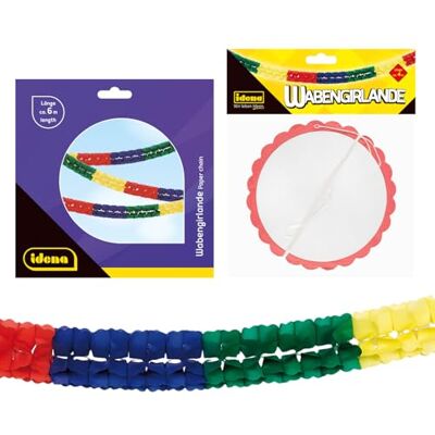 Idena 90122 slinger, kleurrijk 2-delig, 6 m en 4 m, honingraatslinger, decoratie, carnaval, kinderverjaardag Idena 90122 slinger, kleurrijk 2-delig, 6 m en 4 m, honingraatslinger, decoratie, carnaval, kinderverjaardag