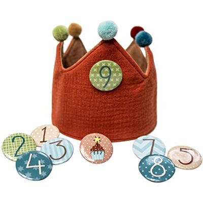 Papierdrachen Verjaardagskroon van chiffon met cijferknoppen van 1 tot 8, hoed voor verjaardagsfeest, decoratie voor jongens en meisjes (roodbruin) Papierdrachen Verjaardagskroon van chiffon met cijferknoppen van 1 tot 8, hoed voor verjaardagsfeest, decoratie voor jongens en meisjes (roodbruin)