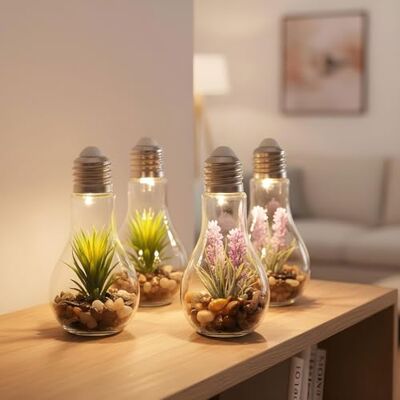 levandeo Set van 4 glazen vetplanten LED-lampen B x H: 8 x 19 cm B x H Decoratieve Lamp Kunstplant Groen Hanglamp Tafeldecoratie levandeo Set van 4 glazen vetplanten LED-lampen B x H: 8 x 19 cm B x H Decoratieve Lamp Kunstplant Groen Hanglamp Tafeldecoratie