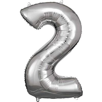 amscan 9906287 enorme folieballon cijfer 2 grootte 50 x 88 cm zilver, XXL heliumballon verjaardag feestdecoratie amscan 9906287 enorme folieballon cijfer 2 grootte 50 x 88 cm zilver, XXL heliumballon verjaardag feestdecoratie