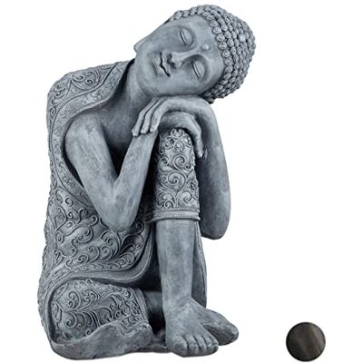Relaxdays Boeddha figuur schuin hoofd, maat XL 60 cm, Aziatische decoratie, tuindecoratie, woonkamer, vorstbestendig en weerbestendig, grijs Relaxdays Boeddha figuur schuin hoofd, maat XL 60 cm, Aziatische decoratie, tuindecoratie, woonkamer, vorstbestendig en weerbestendig, grijs