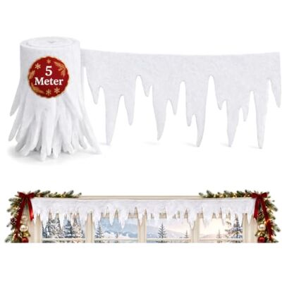 com-four ® Winterslinger, 5 meter, decoratief lint voor Kerstmis 500 cm totale lengte, ijspegelslinger, kunstmatige sneeuw, raamdecoratie voor deuren en ramen com-four ® Winterslinger, 5 meter, decoratief lint voor Kerstmis 500 cm totale lengte, ijspegelslinger, kunstmatige sneeuw, raamdecoratie voor deuren en ramen