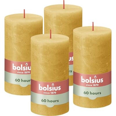 BOLSIUS Rustieke pijler kaars, geel, 13 x 7 cm (Pack 4) BOLSIUS Rustieke pijler kaars, geel, 13 x 7 cm (Pack 4)