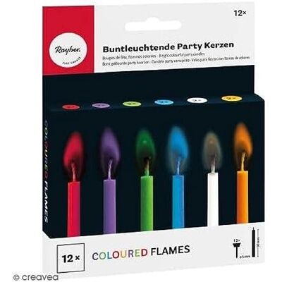 Rayher 31587000 kleurrijke kaarsen, 12 kaarsen + 12 kandelaars, assortiment meerkleurig met gekleurde vlam, 5 mm diameter, kandelaar inbegrepen, feest, verjaardag, jubileum Rayher 31587000 kleurrijke kaarsen, 12 kaarsen + 12 kandelaars, assortiment meerkleurig met gekleurde vlam, 5 mm diameter, kandelaar inbegrepen, feest, verjaardag, jubileum