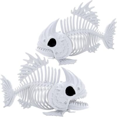JOYIN 2 stuks lichtgevende visskeletten van 24,1 cm voor Halloween-decoratie, realistische plastic dierenbotten met beweegbare kaak voor binnen en buiten feestjes JOYIN 2 stuks lichtgevende visskeletten van 24,1 cm voor Halloween-decoratie, realistische plastic dierenbotten met beweegbare kaak voor binnen en buiten feestjes