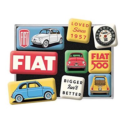 ART Retro koelkastmagneten, 9 stuks, Fiat 500 Loved Since 1957 cadeau-idee voor Fiat-fans, officieel gelicentieerd product (OLP), decoratie voor magneetbord, vintage design ART Retro koelkastmagneten, 9 stuks, Fiat 500 Loved Since 1957 cadeau-idee voor Fiat-fans, officieel gelicentieerd product (OLP), decoratie voor magneetbord, vintage design