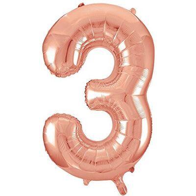 Unique Party reuzenballon nummer 3, 86 cm, roségoudfolie Unique Party reuzenballon nummer 3, 86 cm, roségoudfolie