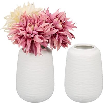 Relaxdays Bloemenvazen, set van 2, H x D: 15 x 10 cm, verse en droge bloemen, decoratieve keramische vaas, tafeldecoratie, wit Relaxdays Bloemenvazen, set van 2, H x D: 15 x 10 cm, verse en droge bloemen, decoratieve keramische vaas, tafeldecoratie, wit